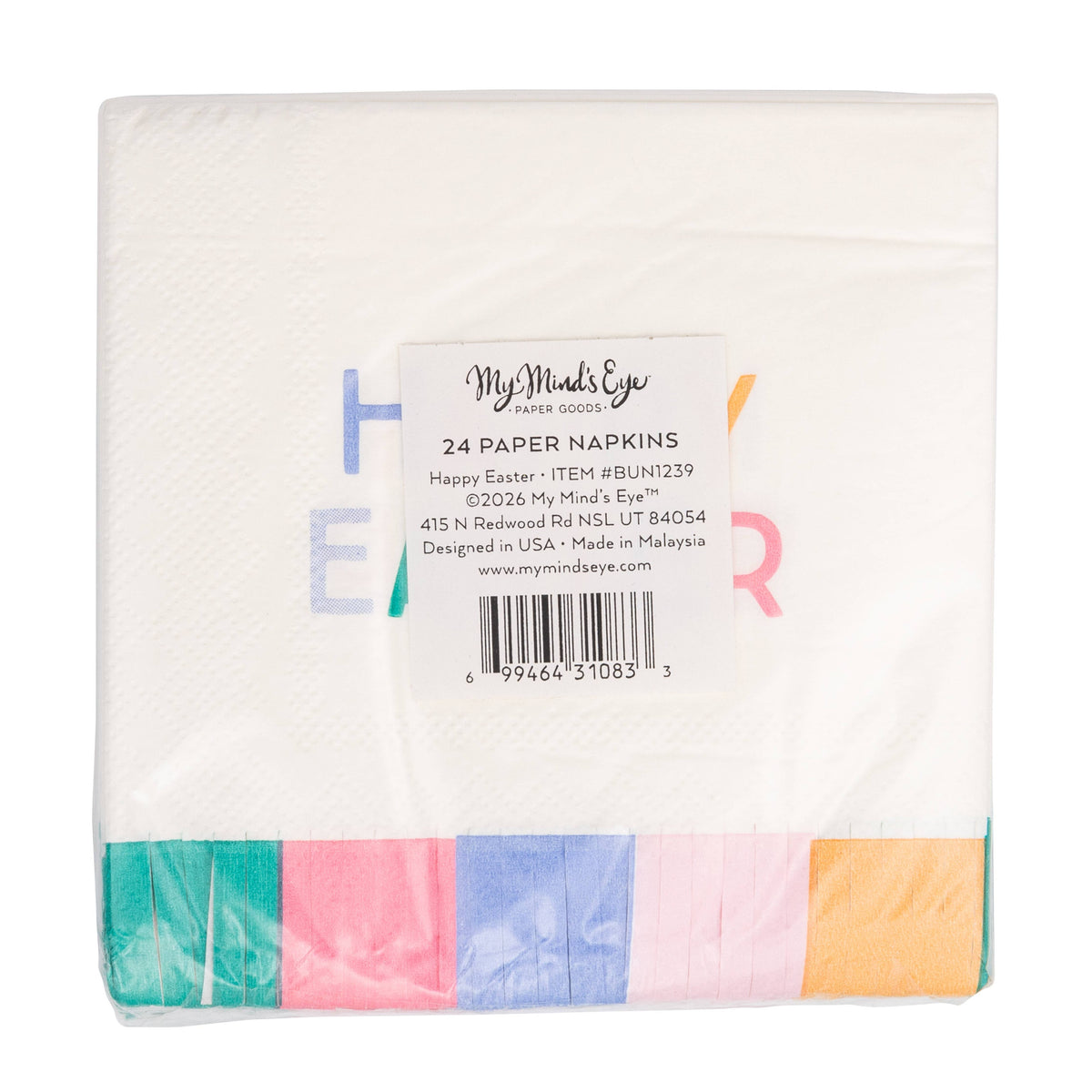 Back packaging of Happy Easter paper cocktail napkins by My Mind’s Eye