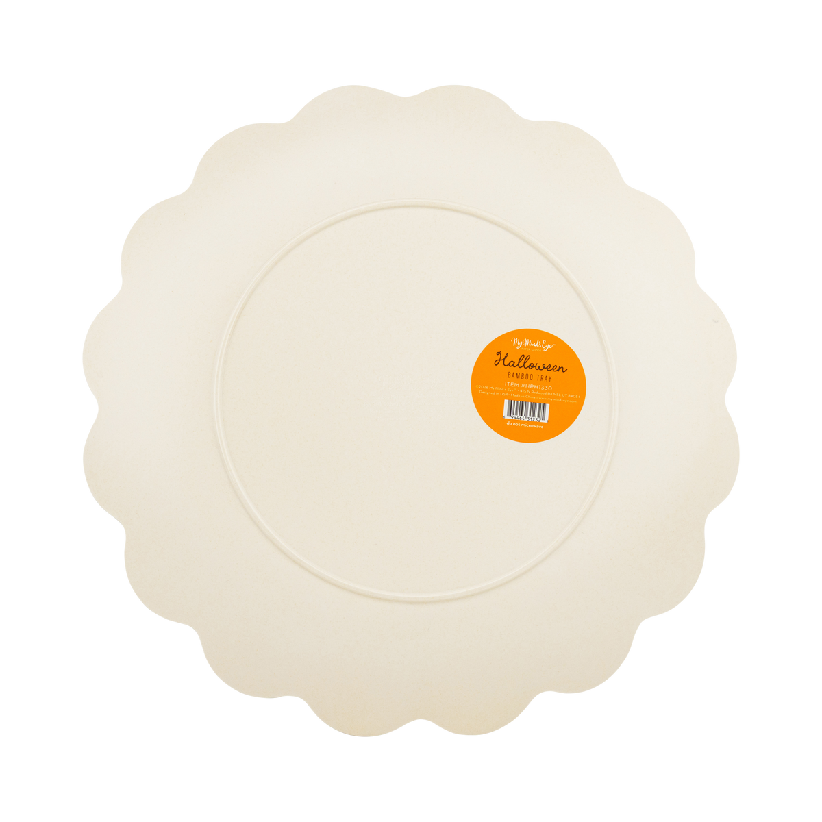 Back of the bamboo tray showing the plain reverse side and product label.