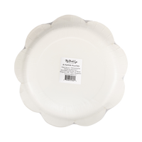 Back of a paper plate with 'My Mind's Eye' branding on clear packaging