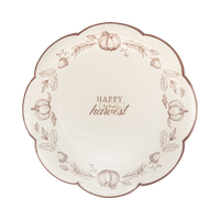 Stack of 8 Happy Harvest plates on a transparent wrap.