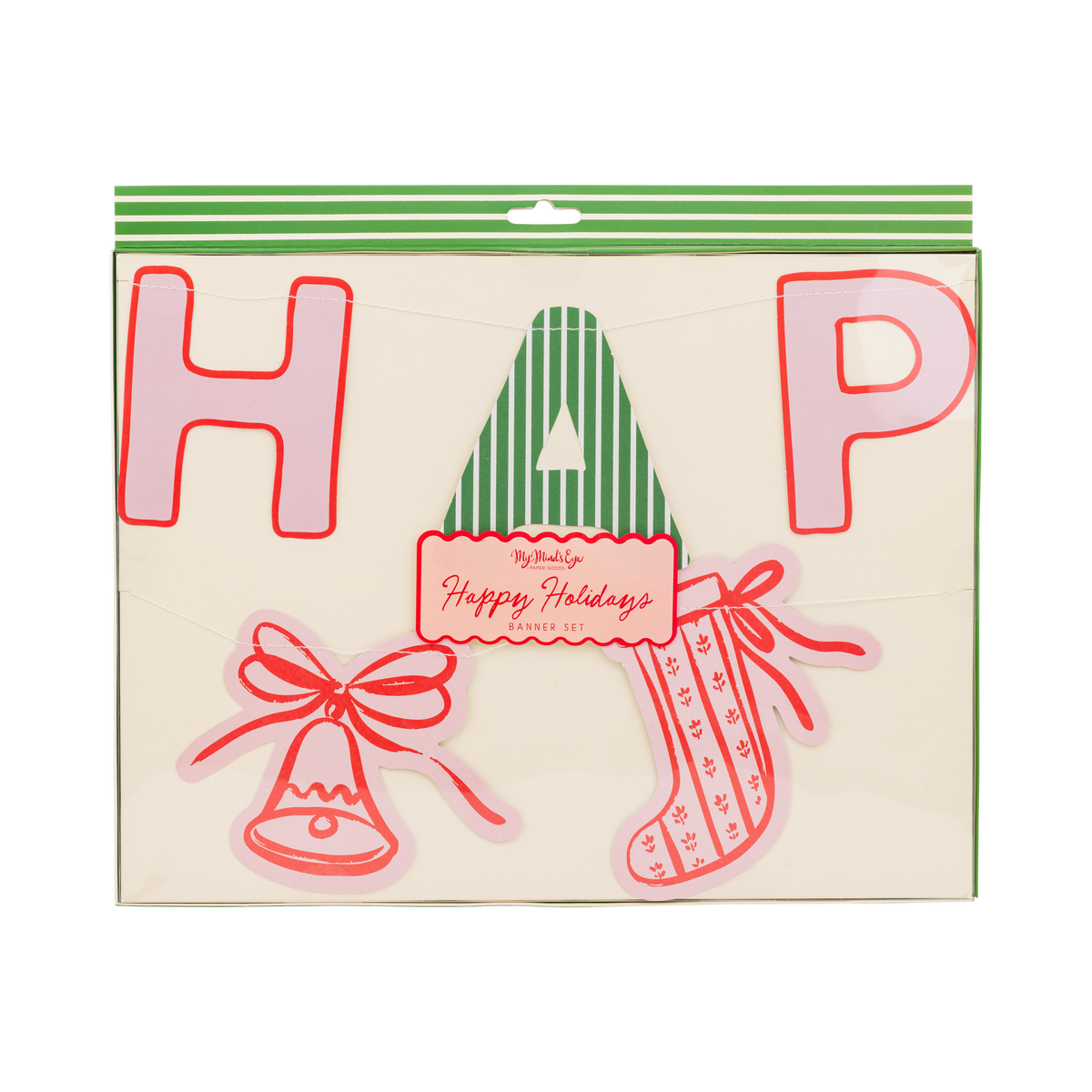 Happy Holidays banner set in retail packaging with header card