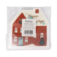 Happy Holidays house-shaped napkins in packaging with header card