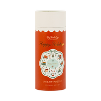 Happy Holidays 298 piece jigsaw puzzle tube with a colorful ice skating illustration