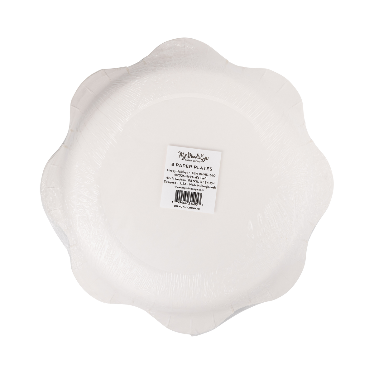 Back of the Happy Holidays salad plates packaging showing product details and barcode