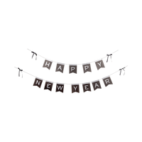 Silver glitter Happy New Year black paper banner laid out flat