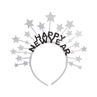 Silver glitter Happy New Year star headband with black and silver glitter stars