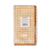 Back of the harvest gingham napkin packaging with product label and barcode.