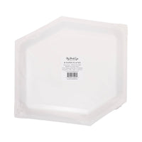 Back view of heart dice plate set with product label.