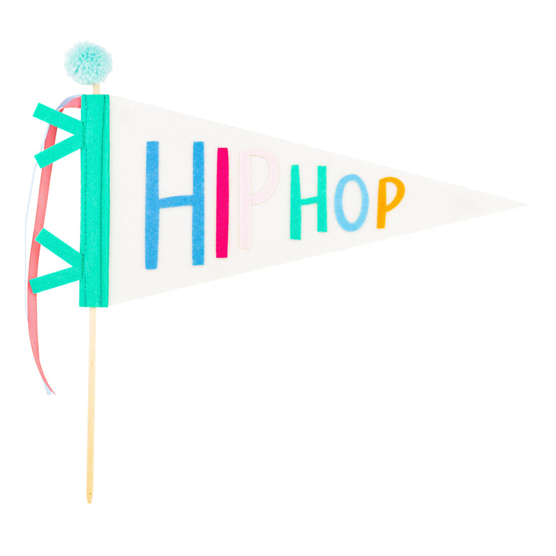 Colorful HIP HOP felt Easter pennant on wooden dowel with ribbon and pom pom
