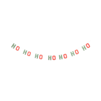 Red and green HO HO HO lettered paper banner hung