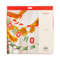 Back of the Ho Ho Ho Santa banner set packaging showing product details and barcode