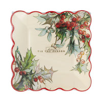 Holly square scalloped plate in clear packaging