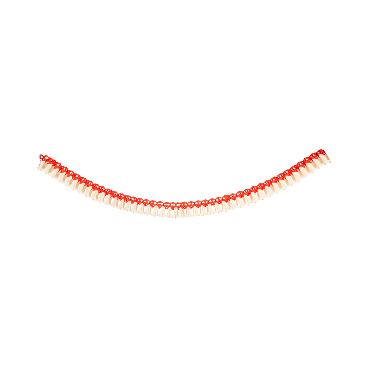 Single red honeycomb bell garland on a white background.