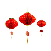 Red and gold honeycomb lantern hanging decorations set for Lunar New Year