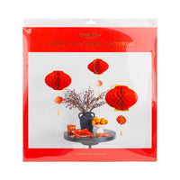 Honeycomb lantern hanging decorations packaging showing three lantern sizes