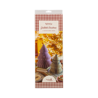 Yuletide honeycomb trees in retail packaging with red gingham border