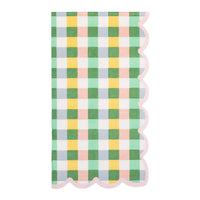 Pastel gingham scalloped paper dinner napkin in pink, green, blue, and cream