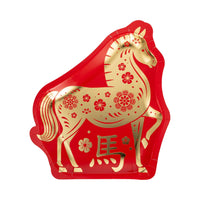 Red and gold horse shaped paper plate with gold foil Lunar New Year design