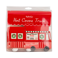 Packaging front for the hot cocoa truck treat boxes with a Hot Cocoa Truck label.