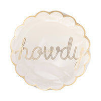 Packaged Howdy paper plates with gold rope lettering