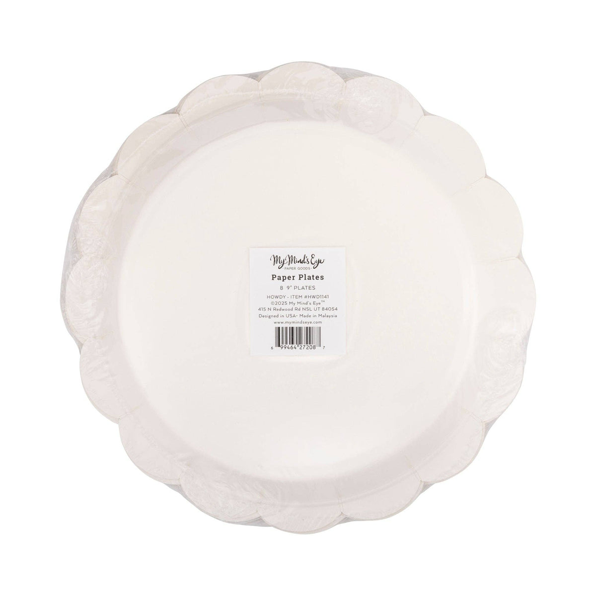 Back label packaging view of Howdy paper plates set