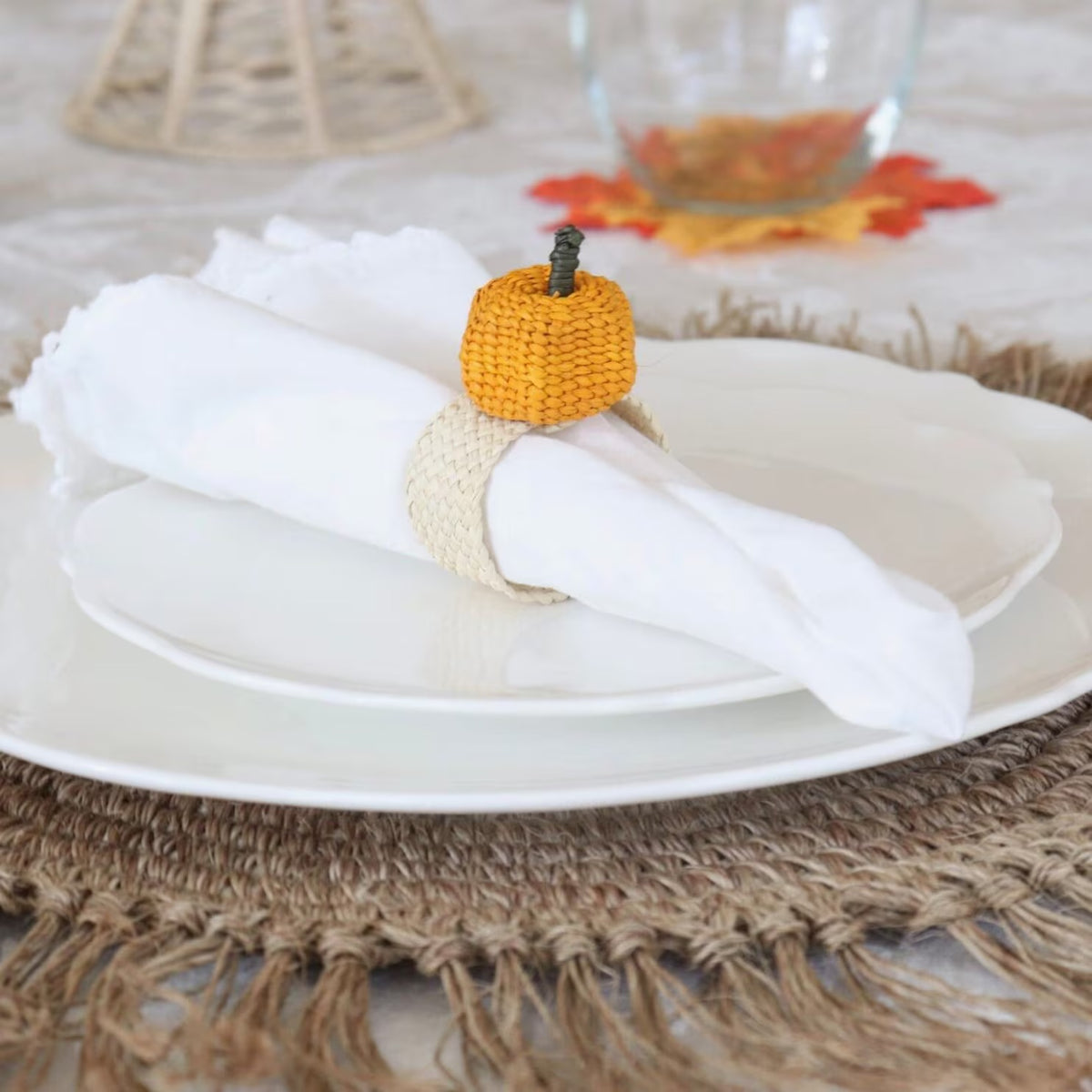 Orange pumpkin Thanksgiving napkin ring.