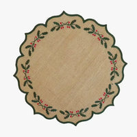 Green Holly Burlap Christmas Placemats on a Christmas tablescape.