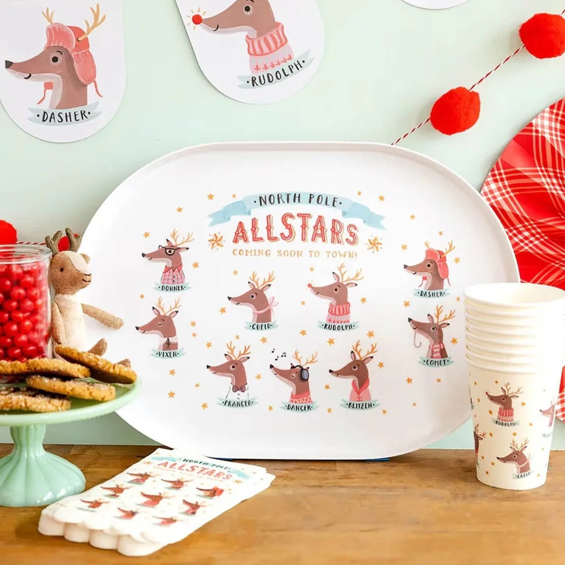 Christmas paper napkins featuring Santas Reindeer.