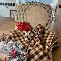 Green Holly Burlap Christmas Placemats on a Christmas tablescape.