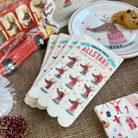 Christmas paper napkins featuring Santas Reindeer.