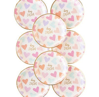 Valentines Day Plates with Hearts and Hey Sugar Saying - perfect for a Valentines Day Party or a Baby Shower