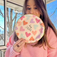 Valentines Day Plates with Hearts and Hey Sugar Saying - perfect for a Valentines Day Party or a Baby Shower