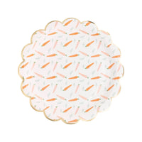 Paper Easter plates with scalloped edges and a carrot design - perfect for an Easter party or brunch