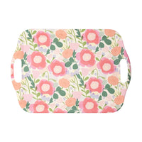 Bamboo tray with spring flower design in pinks and green - perfect to use as an Easter serving tray or platter