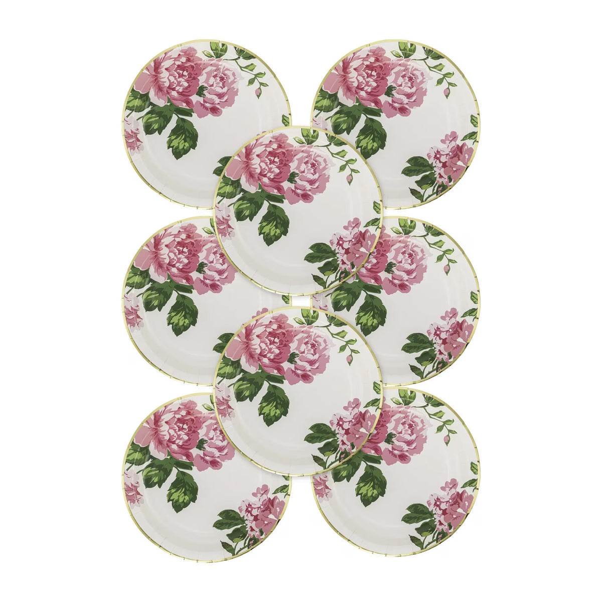 Pink Floral Party Plates - Set of 8 - Garden Flowers Bridal Shower Baby Shower Paper Plates - Cake Reception Luncheon Dinner - Easter