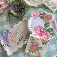 Pink Floral Party Plates - Set of 8 - Garden Flowers Bridal Shower Baby Shower Paper Plates - Cake Reception Luncheon Dinner - Easter