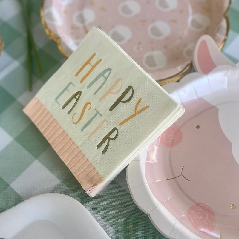 Happy Easter Napkins with pink pastel fringe.