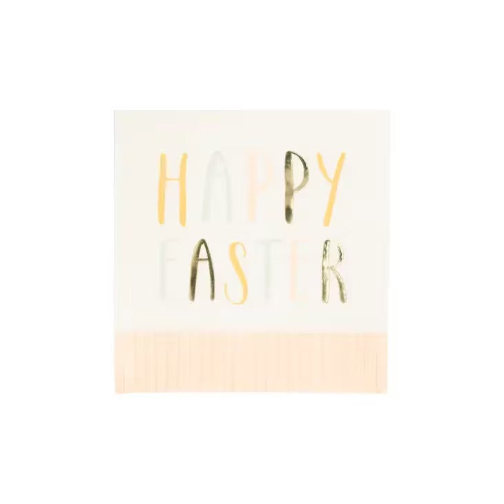 Happy Easter Napkins with pink pastel fringe.