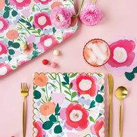 Bamboo tray with spring flower design in pinks and green - perfect to use as an Easter serving tray or platter