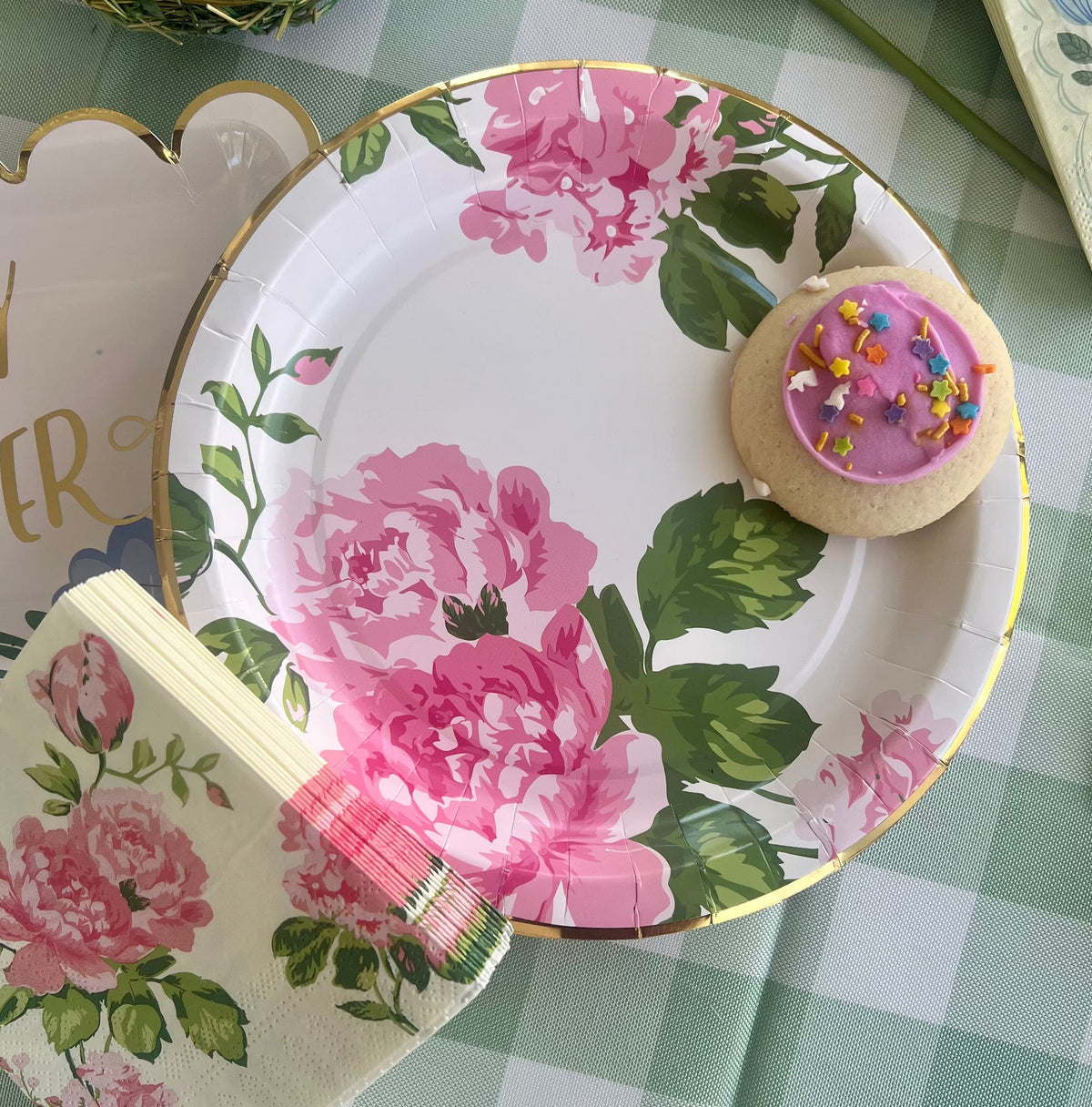 Pink Floral Party Plates - Set of 8 - Garden Flowers Bridal Shower Baby Shower Paper Plates - Cake Reception Luncheon Dinner - Easter