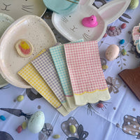 Pastel gingham paper dinner napkins perfect for Easter, baby shower or a first birthday party.