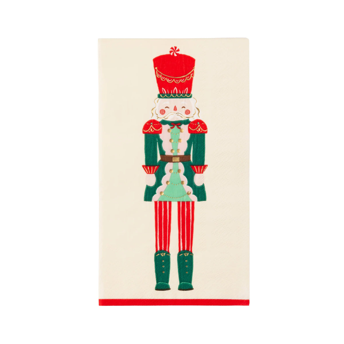 Isolated view of a single nutcracker guest towel napkin showing the full Nutcracker Prince illustration.