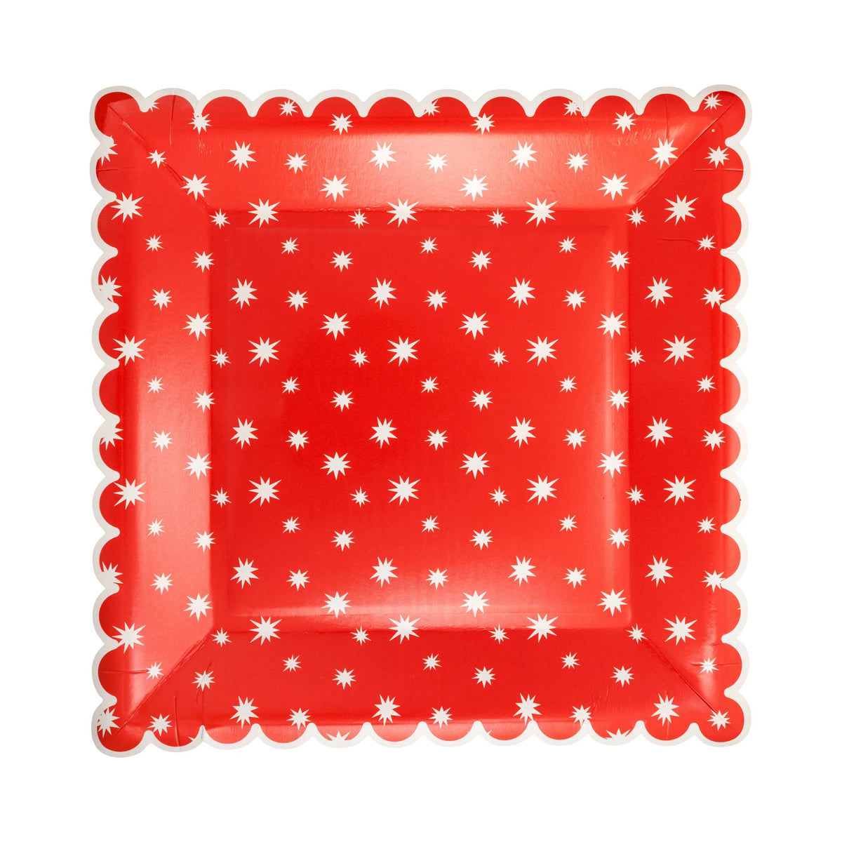 Isolated image of the large square Red Star Plates used as disposable dinnerware in the kit.