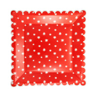 Isolated image of the large square Red Star Plates used as disposable dinnerware in the kit.