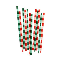 Isolated view of the reusable party straws showing the red, pink, mint, and green striped pattern designs.