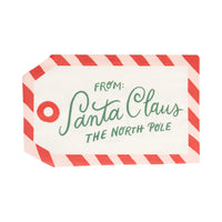 Isolated image of a single die-cut Santa tag napkin with the red stripe border and "FROM: Santa Claus" text.