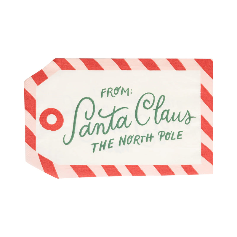 Isolated image of a single die-cut Santa tag napkin with the red stripe border and "FROM: Santa Claus" text.