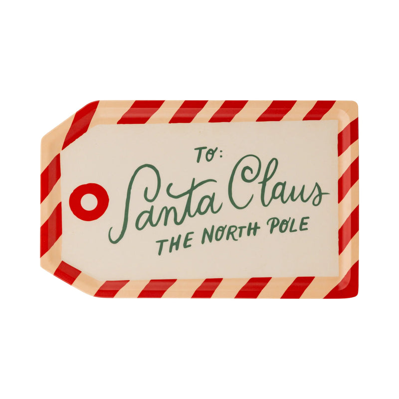 Isolated image of the Santa tag bamboo tray showing the "To: Santa Claus The North Pole" message.