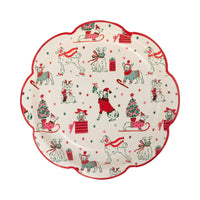 Isolated view of the Christmas tree plate showing the painted tree illustration and the red scalloped edge plates.