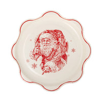 Isolated view of one vintage Christmas paper plate featuring the red Santa sketch.